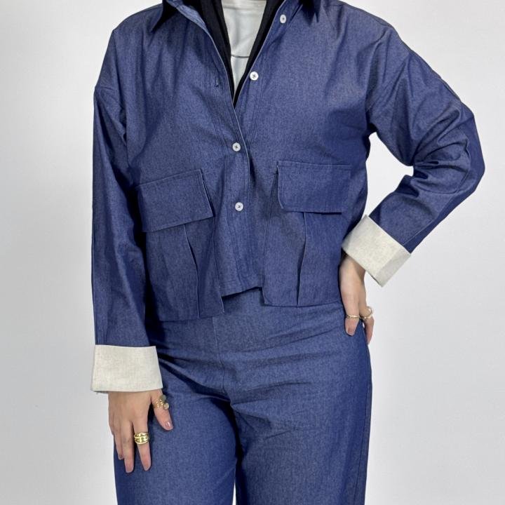 Gece set with a denim look and floded sleeves