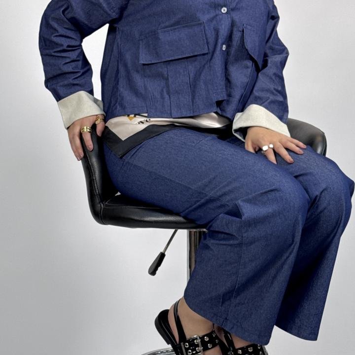 Gece set with a denim look and floded sleeves
