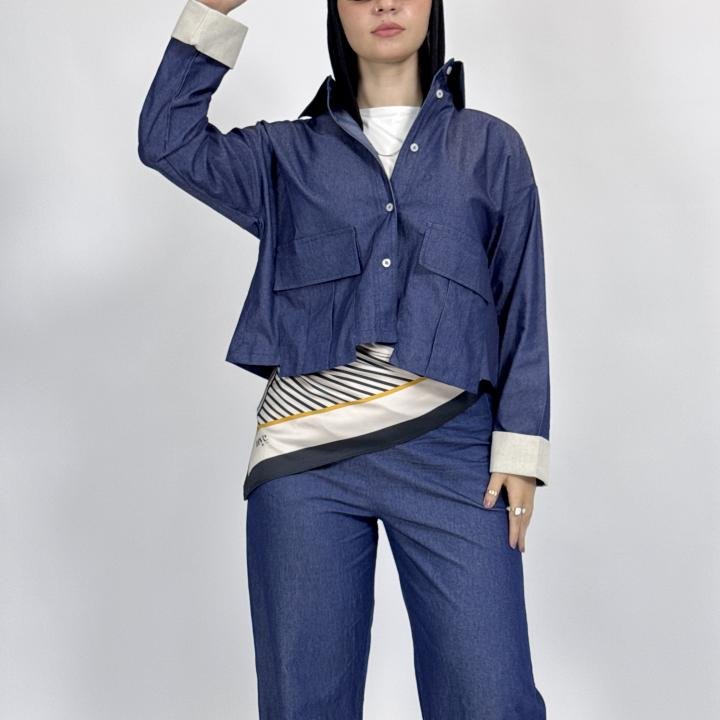 Gece set with a denim look and floded sleeves