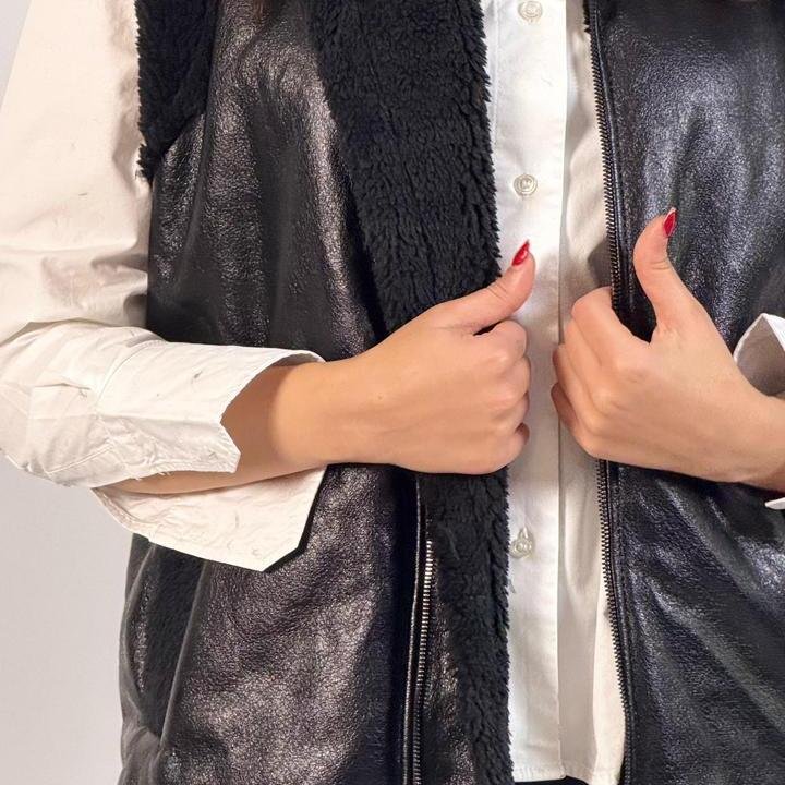 Faux Leather Shearling Vest